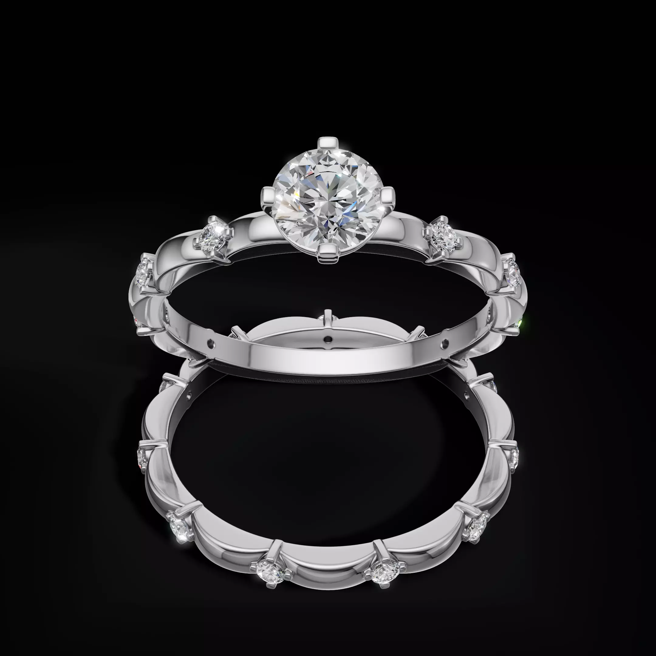 Elegant Scalloped Diamond Eternity Band Ring 3D Model  3D print model_24