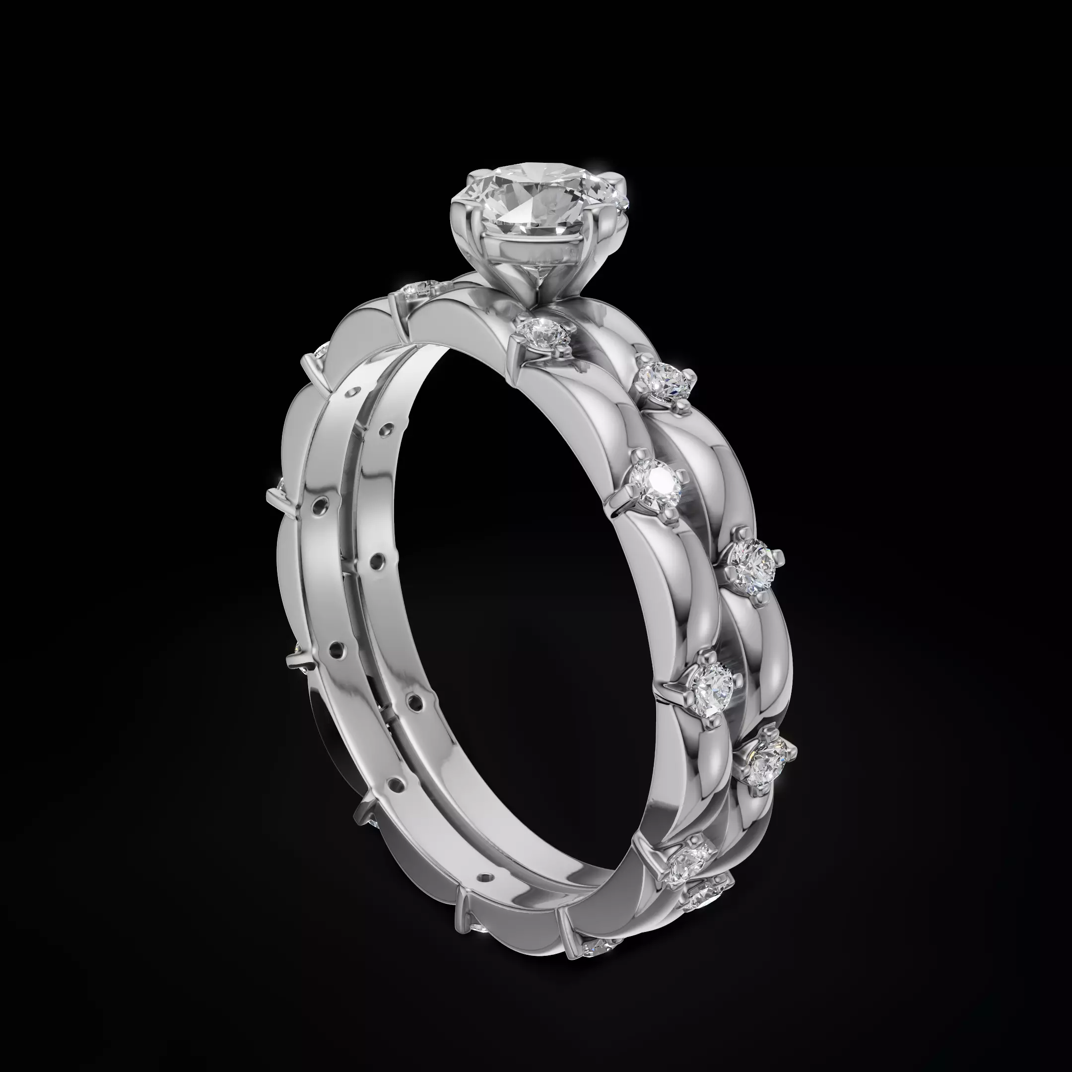 Elegant Scalloped Diamond Eternity Band Ring 3D Model  3D print model_21