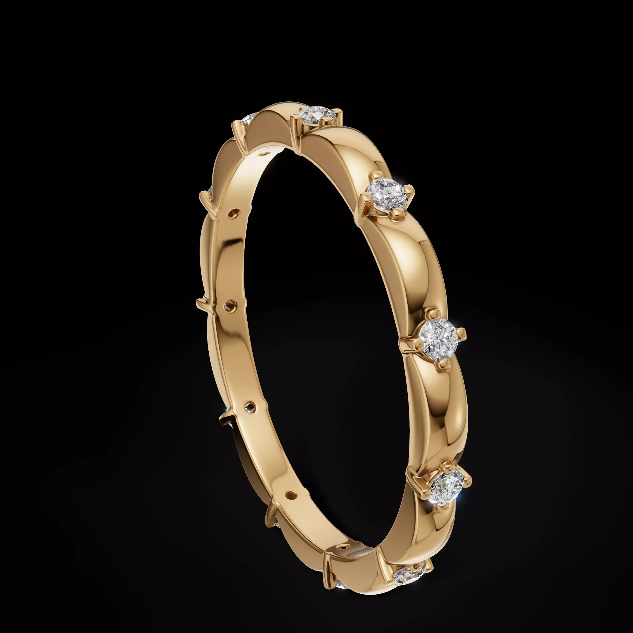 Elegant Scalloped Diamond Eternity Band Ring 3D Model  3D print model_8