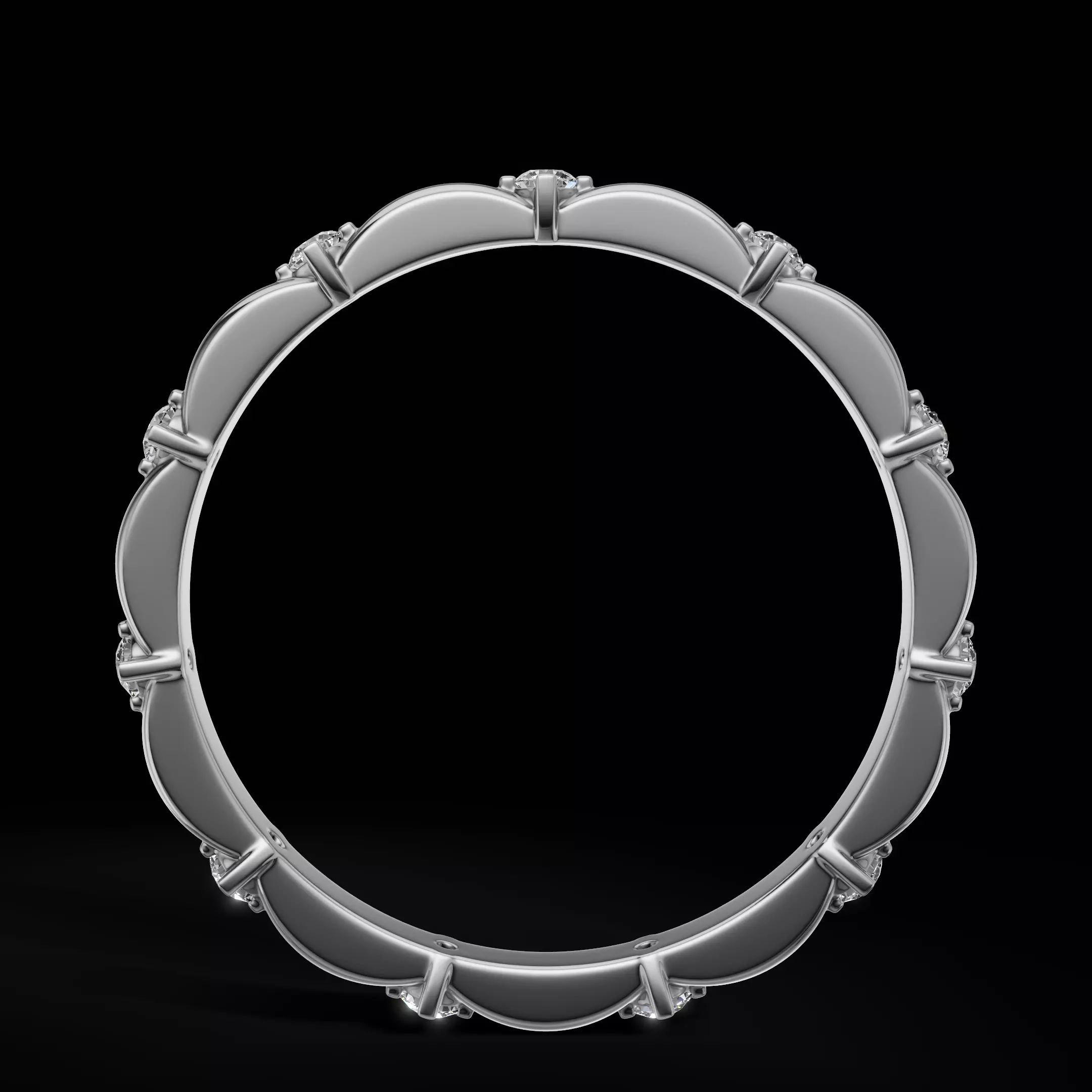 Elegant Scalloped Diamond Eternity Band Ring 3D Model  3D print model_4