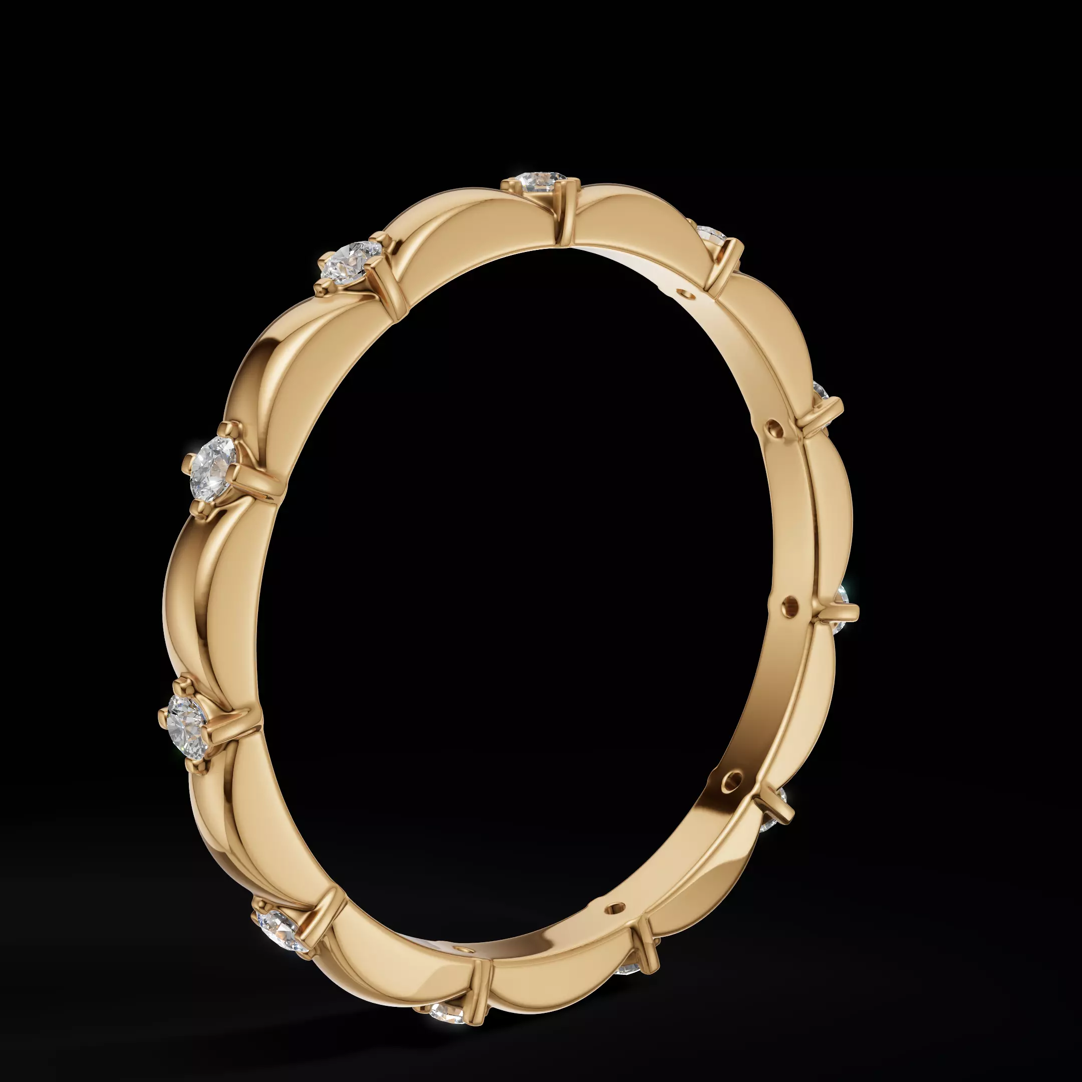 Elegant Scalloped Diamond Eternity Band Ring 3D Model  3D print model_10