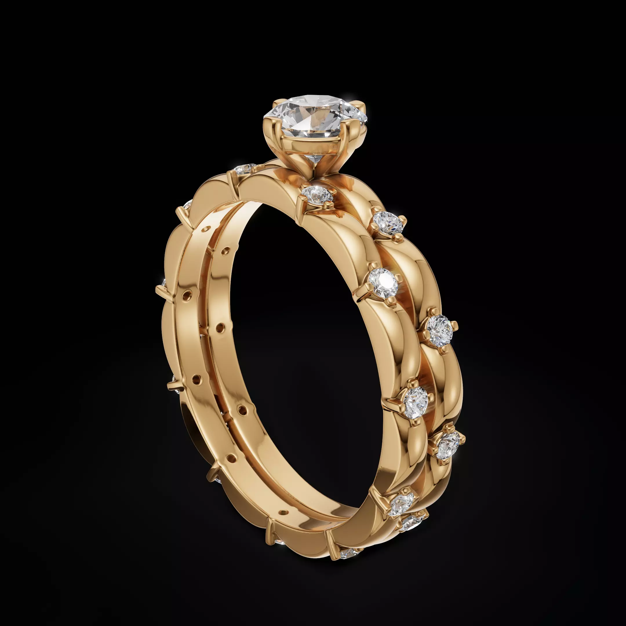 Elegant Scalloped Diamond Eternity Band Ring 3D Model  3D print model_22