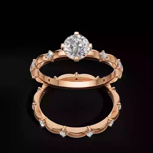 Scalloped Engagement Ring  Matching Eternity Band Customizable 3D Model Collection