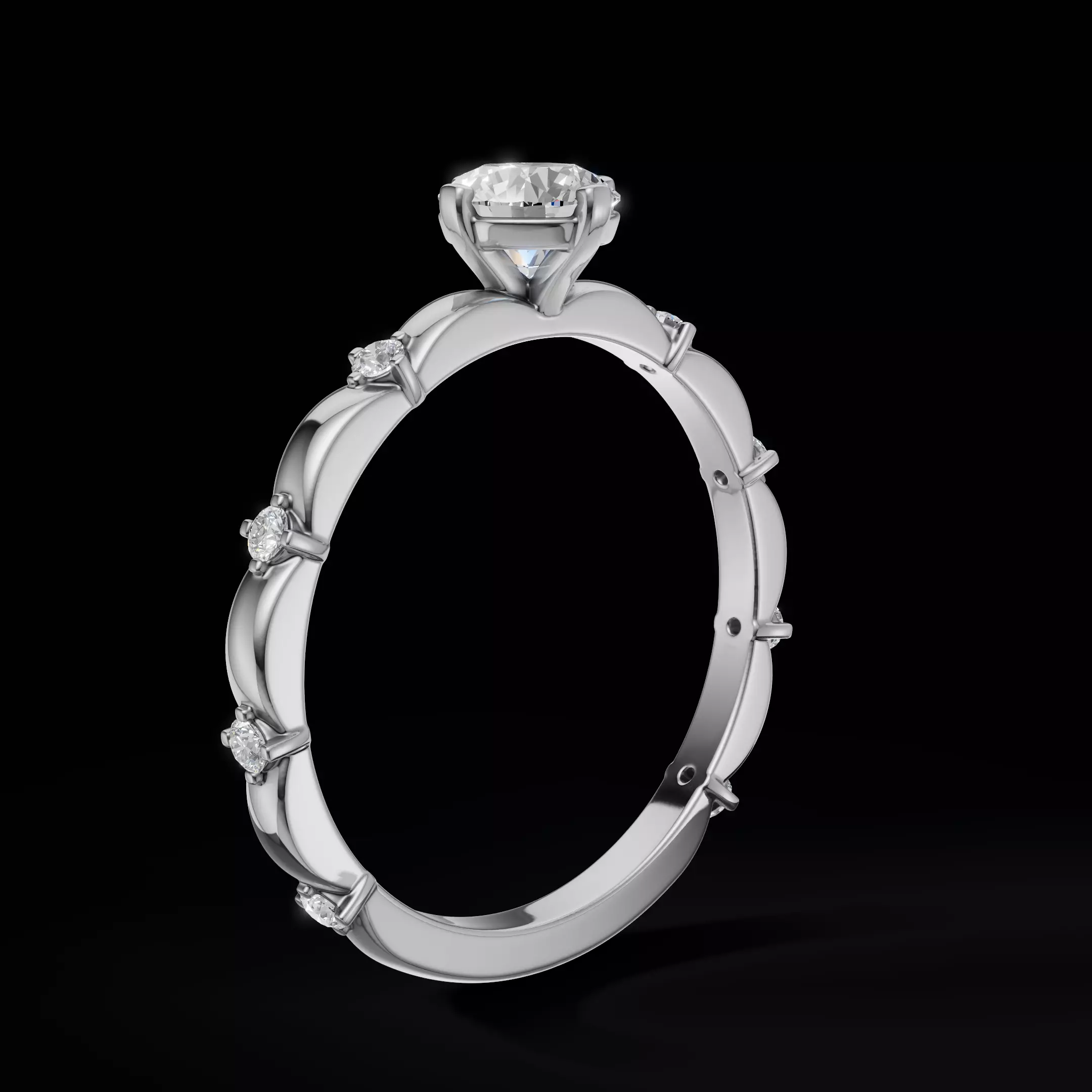 Scalloped Engagement Ring Matching Eternity Band Customizable 3D Model Collection_28