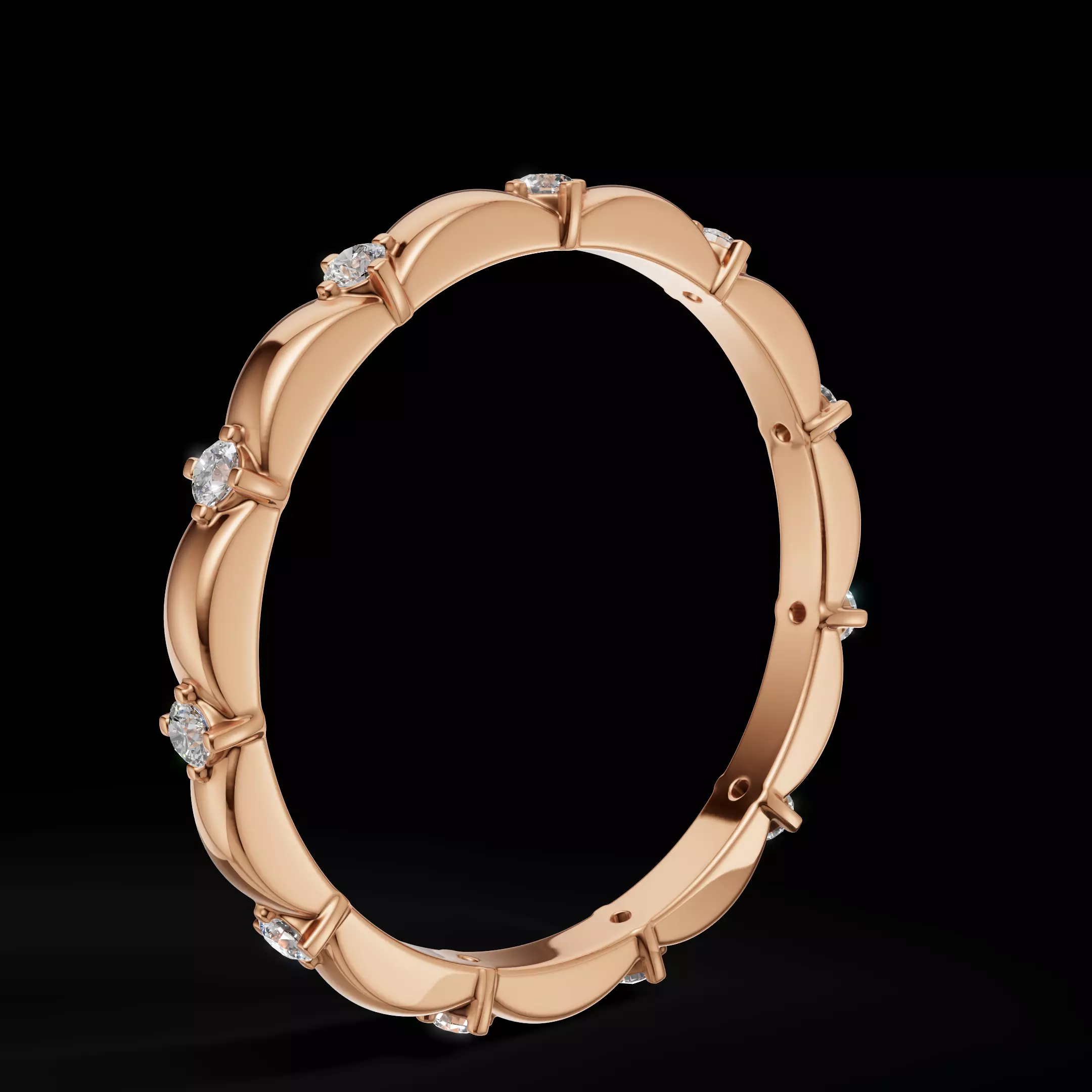 Scalloped Engagement Ring Matching Eternity Band Customizable 3D Model Collection_47