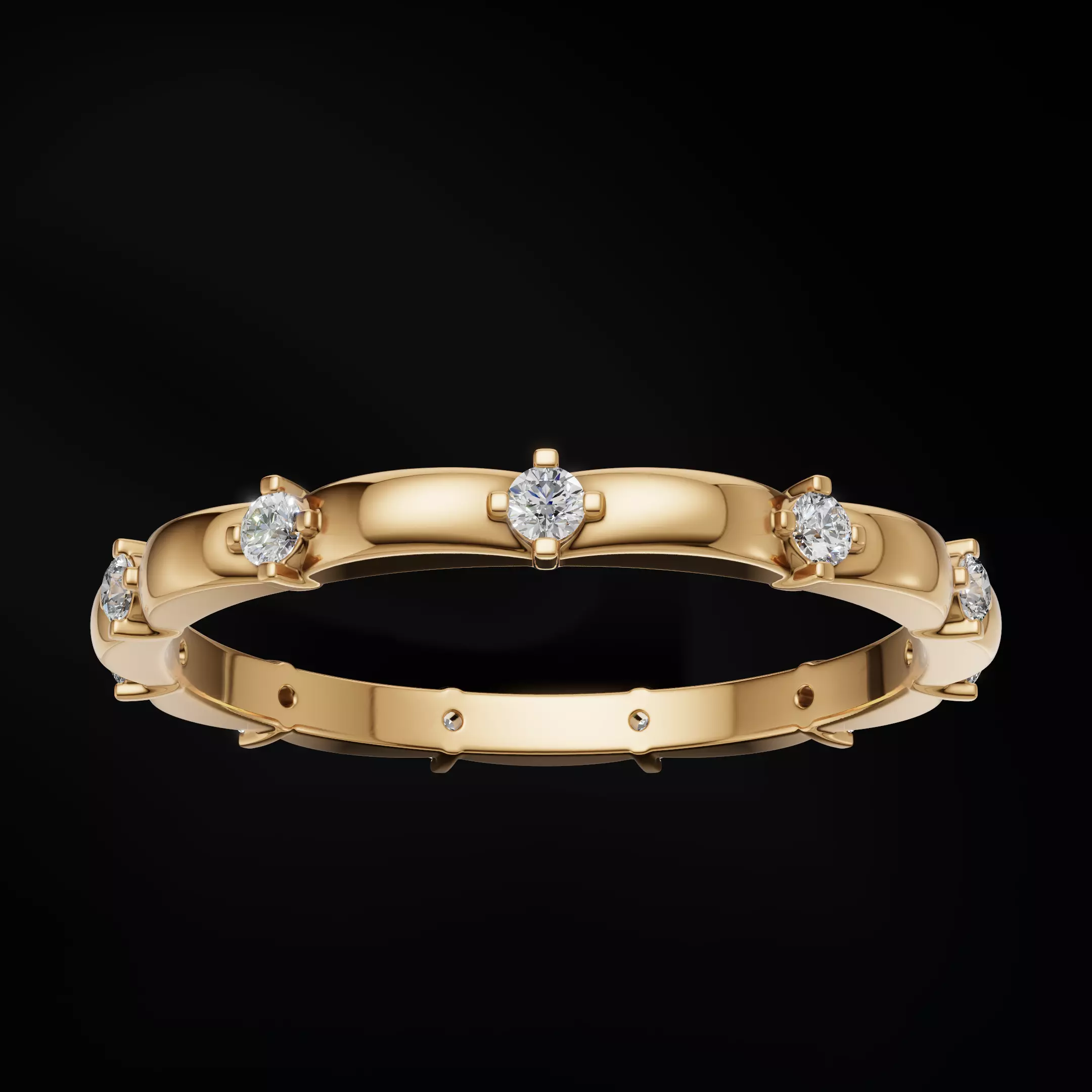 Scalloped Engagement Ring Matching Eternity Band Customizable 3D Model Collection_41