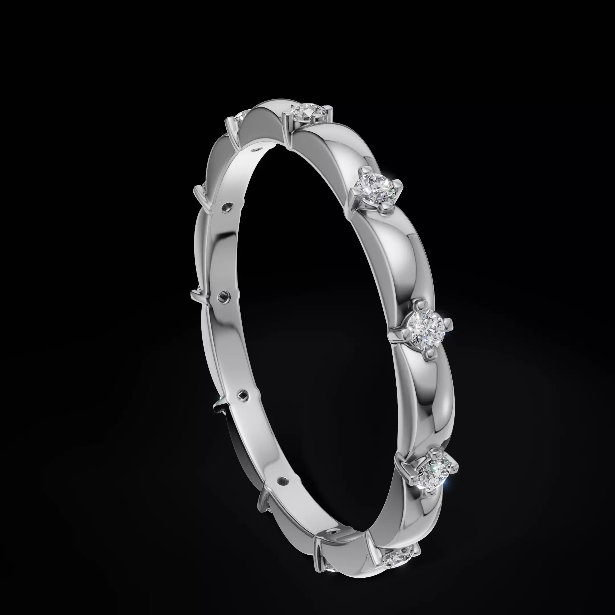 Scalloped Engagement Ring Matching Eternity Band Customizable 3D Model Collection_7