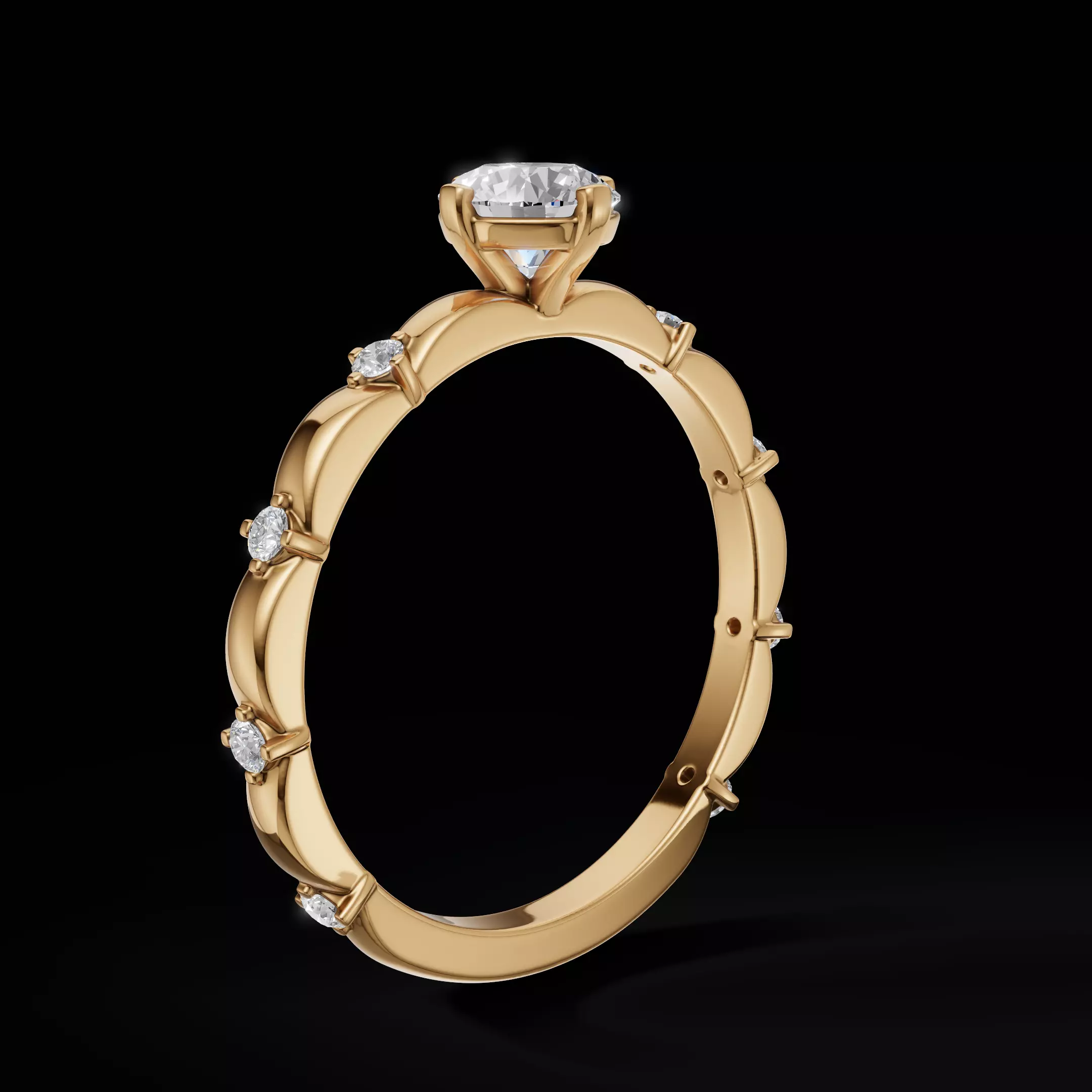 Scalloped Engagement Ring Matching Eternity Band Customizable 3D Model Collection_29