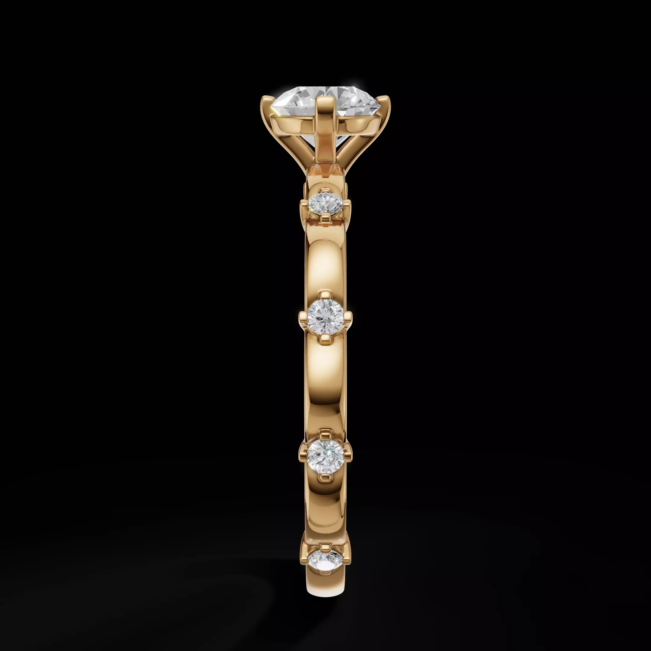 Scalloped Engagement Ring Matching Eternity Band Customizable 3D Model Collection_26