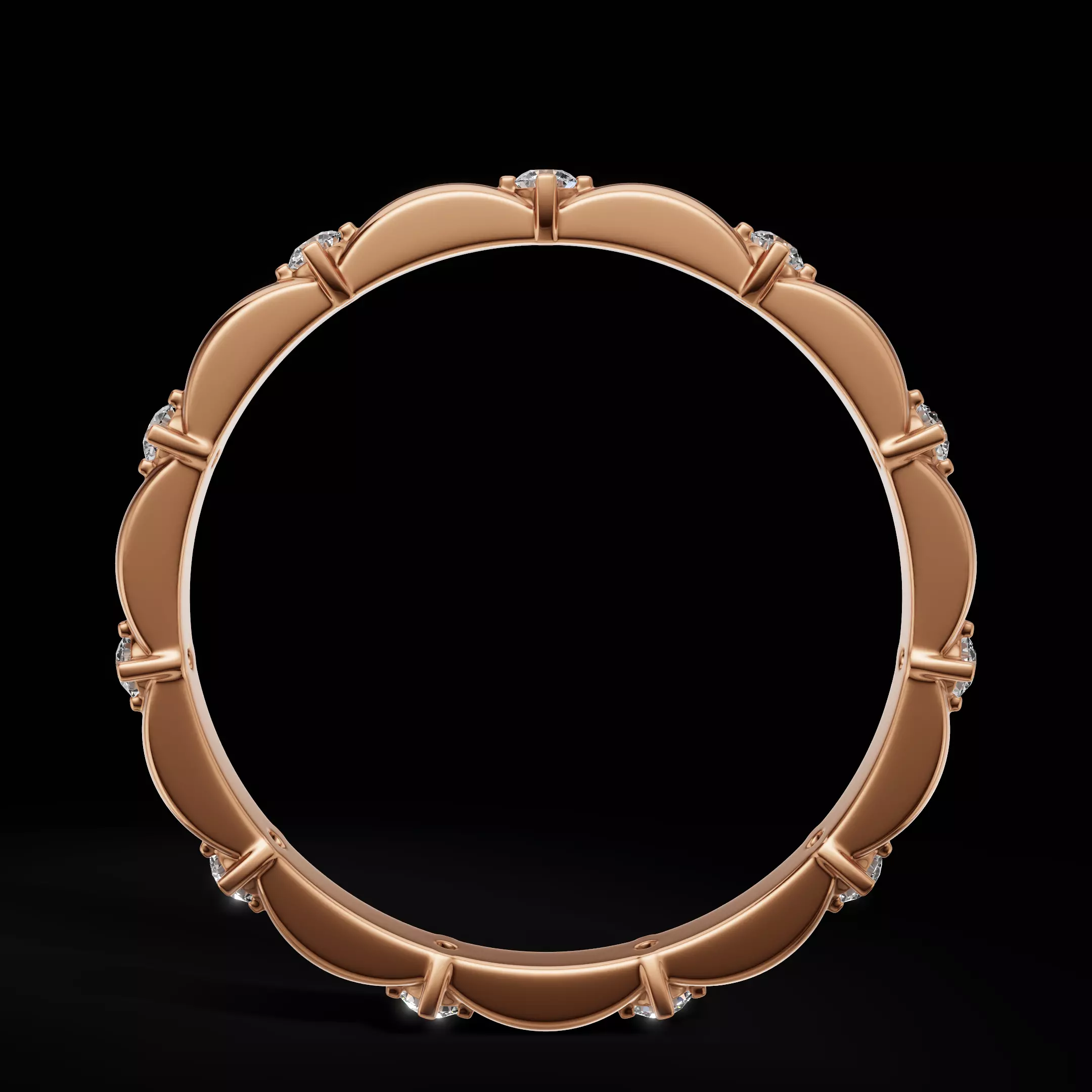 Scalloped Engagement Ring Matching Eternity Band Customizable 3D Model Collection_13