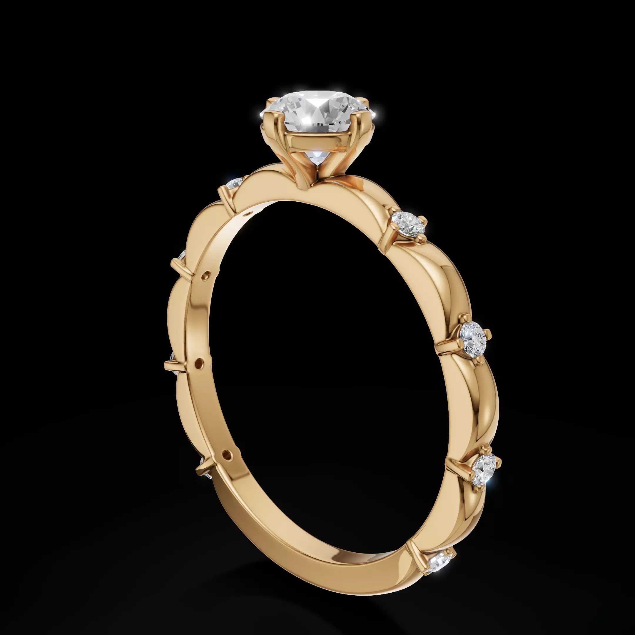 Scalloped Engagement Ring Matching Eternity Band Customizable 3D Model Collection_51