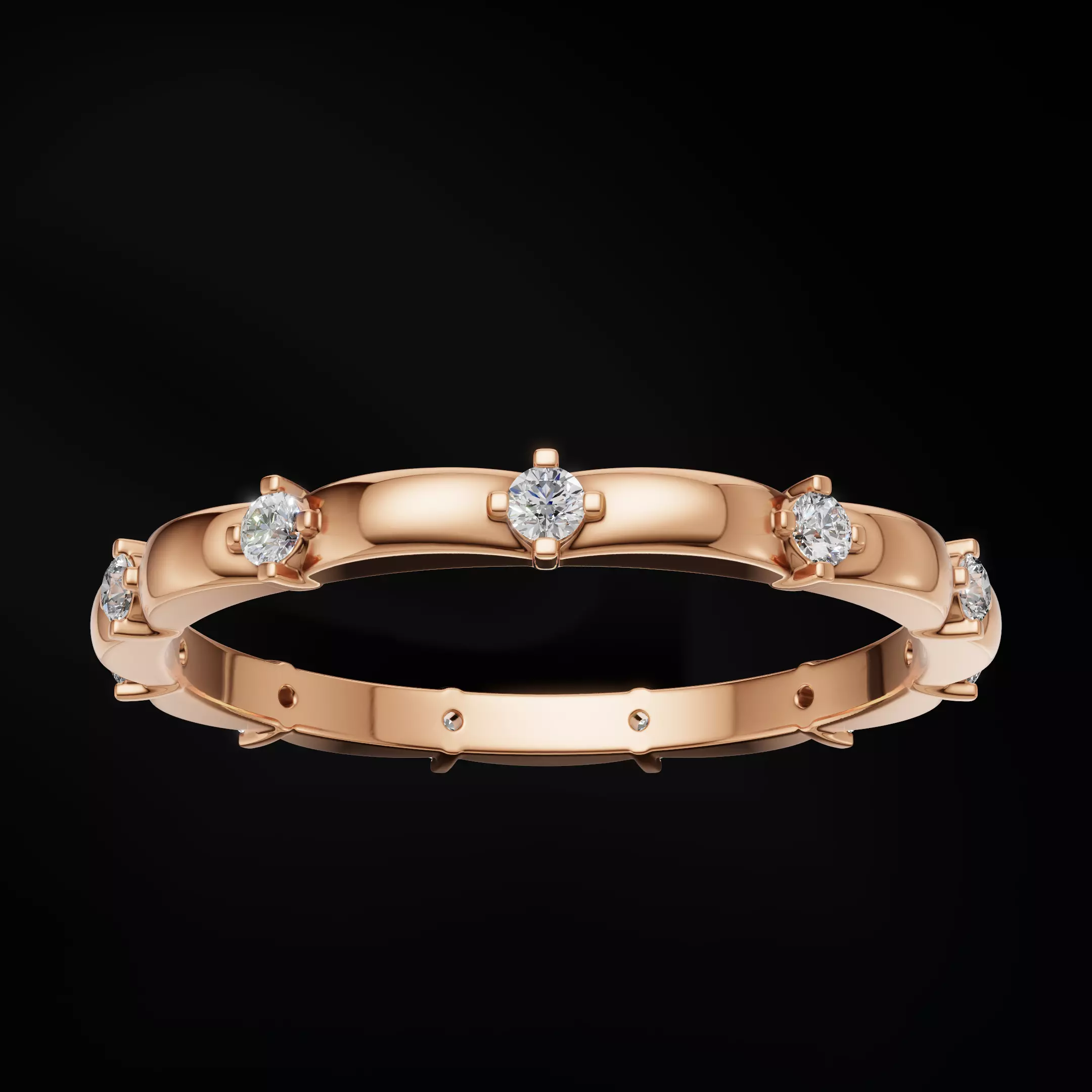 Scalloped Engagement Ring Matching Eternity Band Customizable 3D Model Collection_19