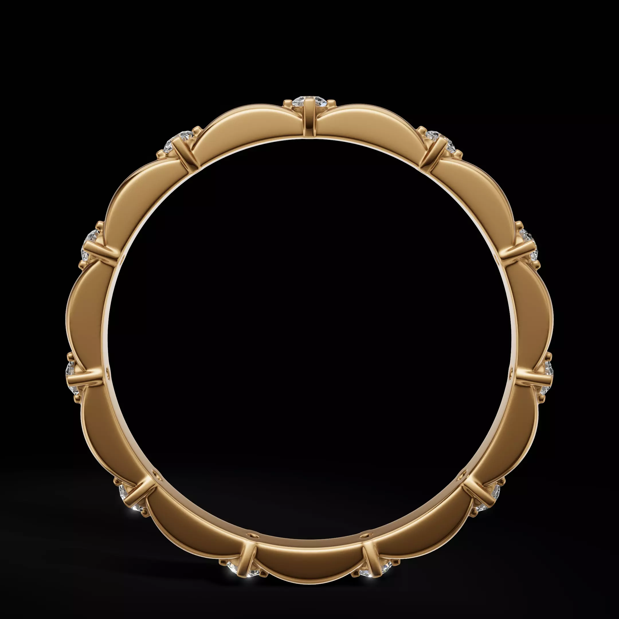 Scalloped Engagement Ring Matching Eternity Band Customizable 3D Model Collection_46