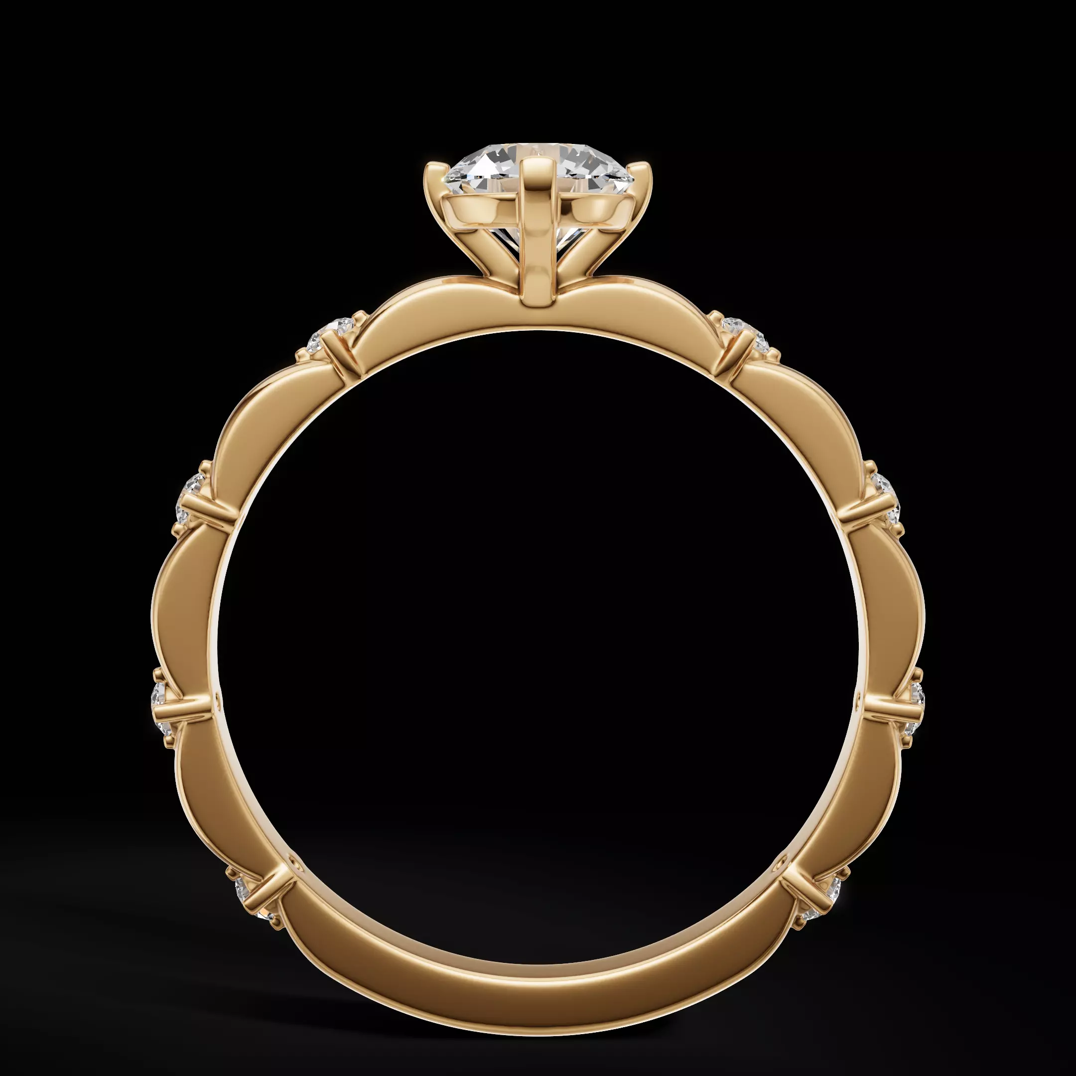 Scalloped Engagement Ring Matching Eternity Band Customizable 3D Model Collection_25