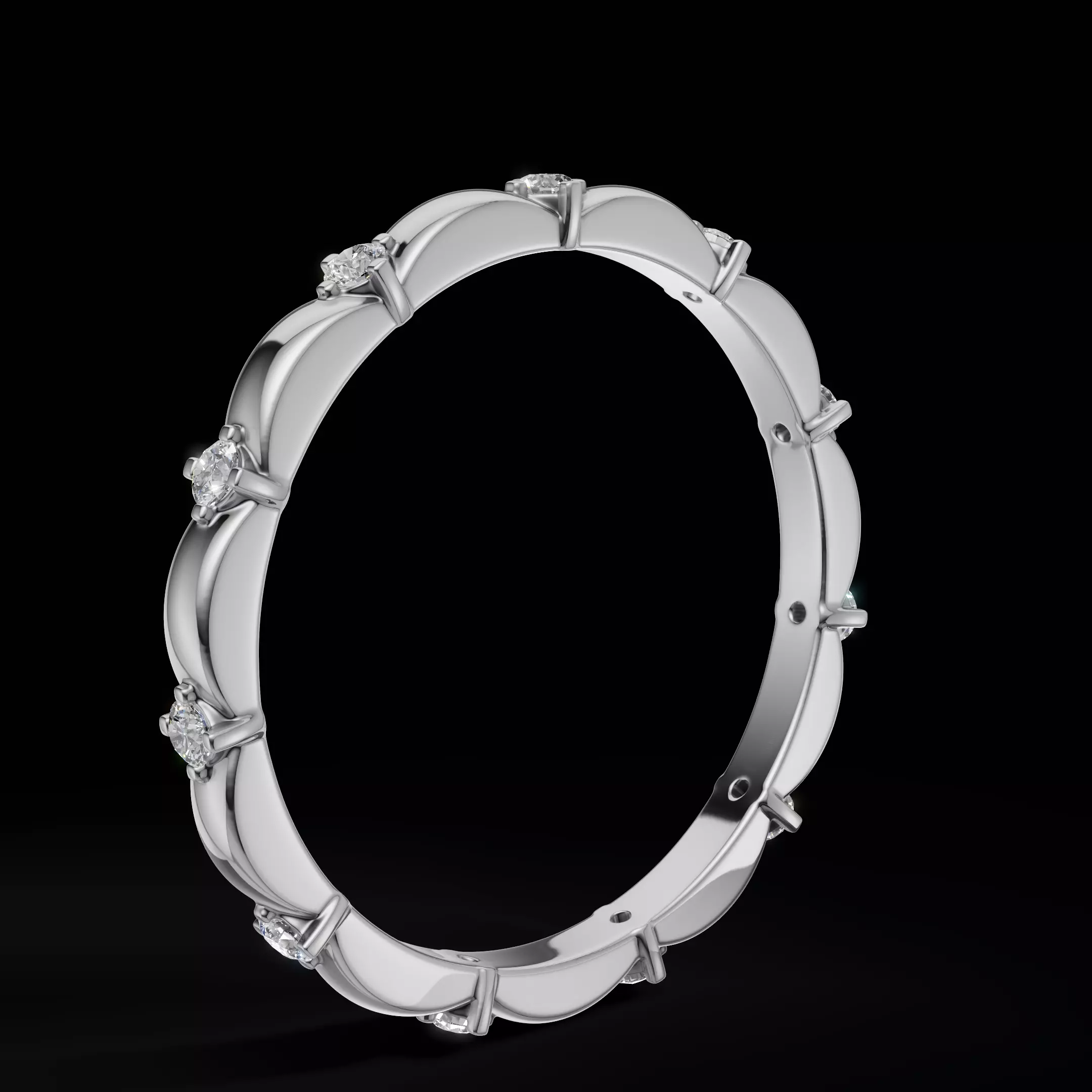 Scalloped Engagement Ring Matching Eternity Band Customizable 3D Model Collection_49