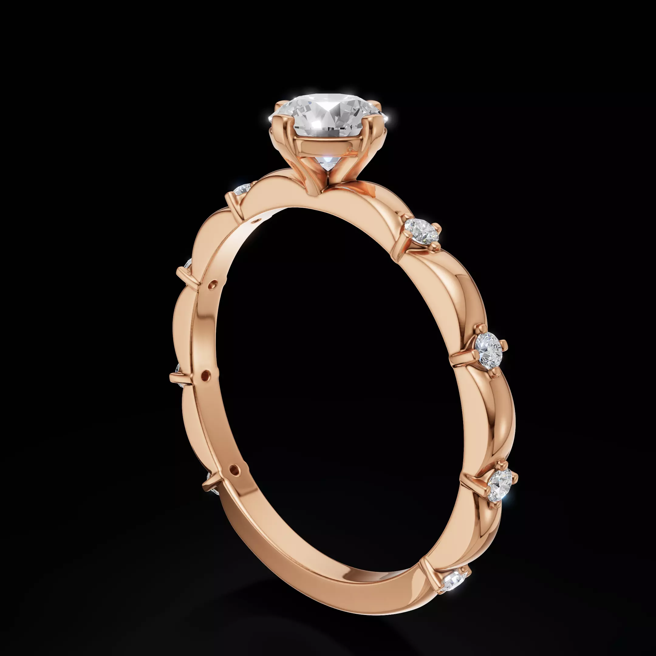 Scalloped Engagement Ring Matching Eternity Band Customizable 3D Model Collection_52