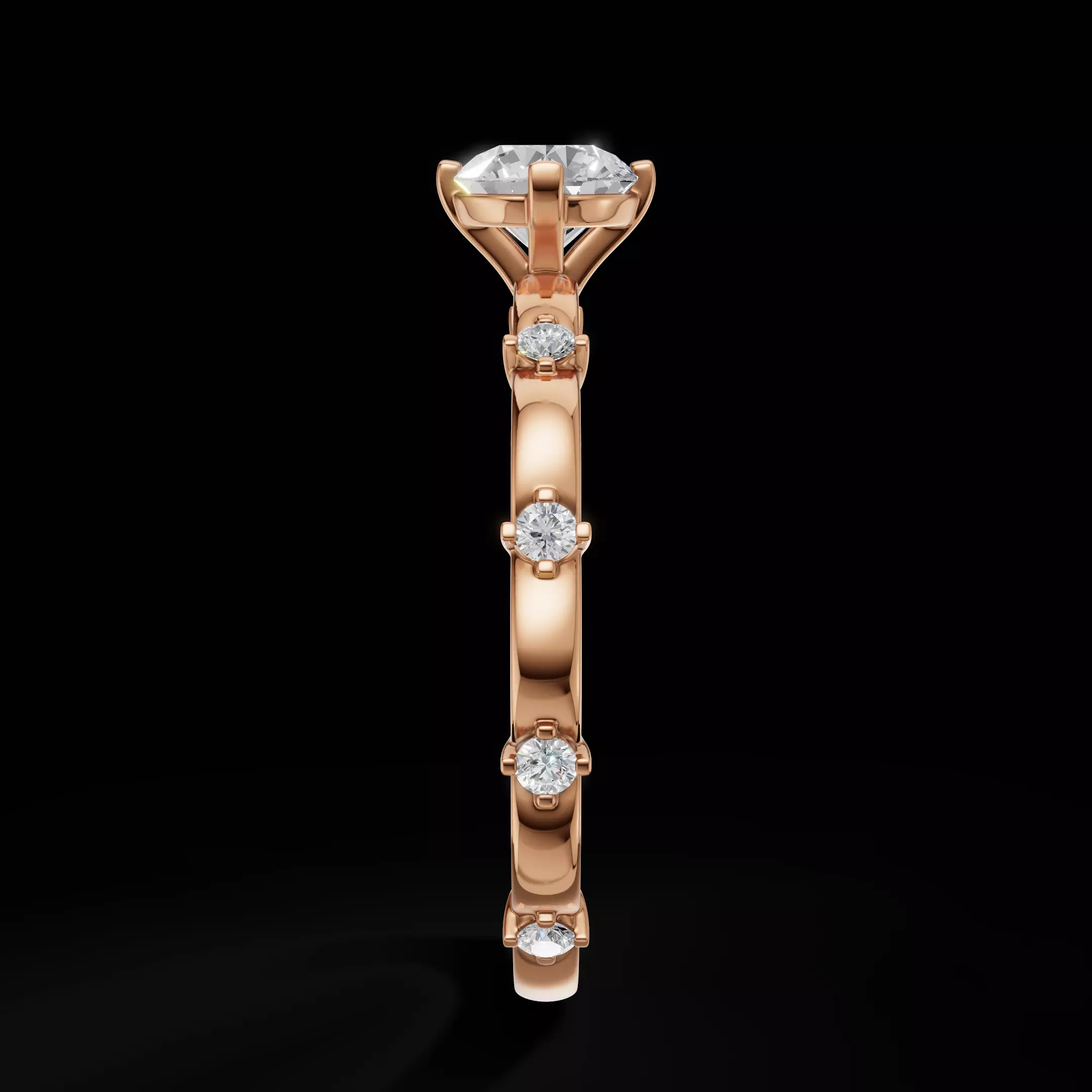 Scalloped Engagement Ring Matching Eternity Band Customizable 3D Model Collection_27