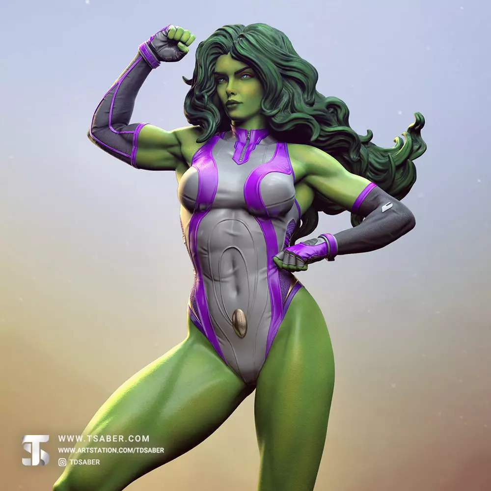 She-Hulk Statue 3D print model_9
