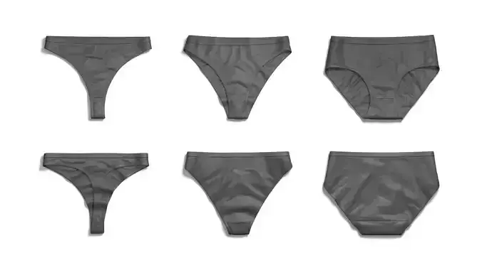 Womens Panties Black 3 Type - female lingerie underpants set 3D model