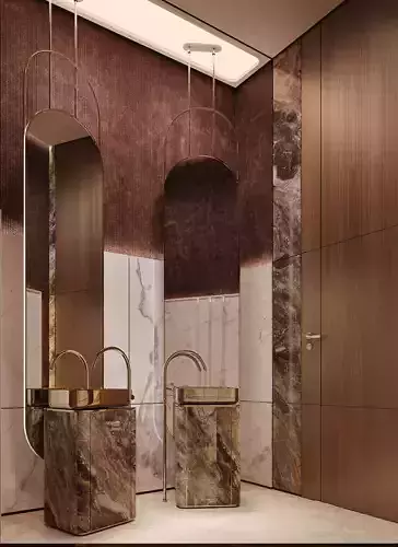 Luxury Guest Bathroom  Villa Interior  3D Model FBX MAX OBJ