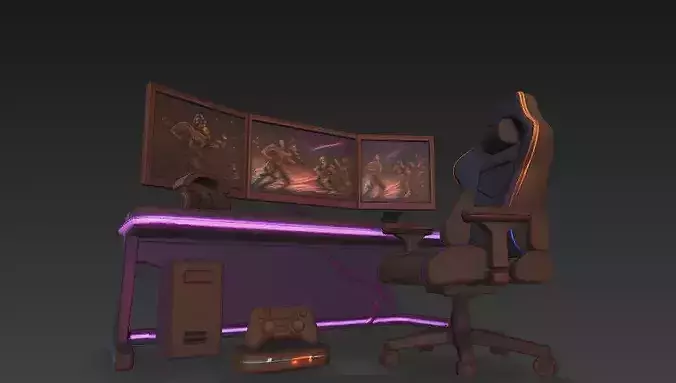 RGB Esports Battlestation Sculpture - Immersive Gaming Setup 3D model 4