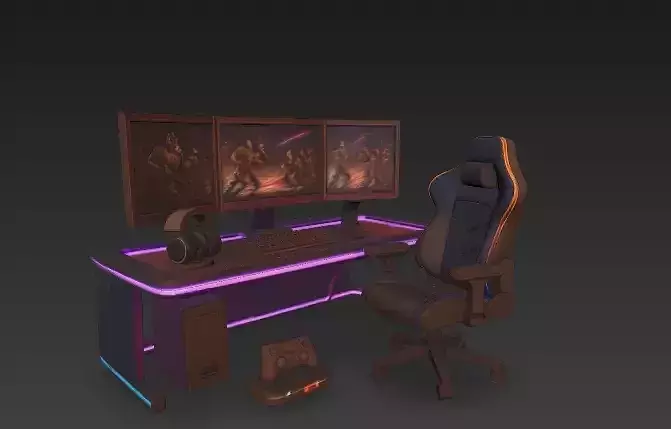 RGB Esports Battlestation Sculpture - Immersive Gaming Setup 3D model 2