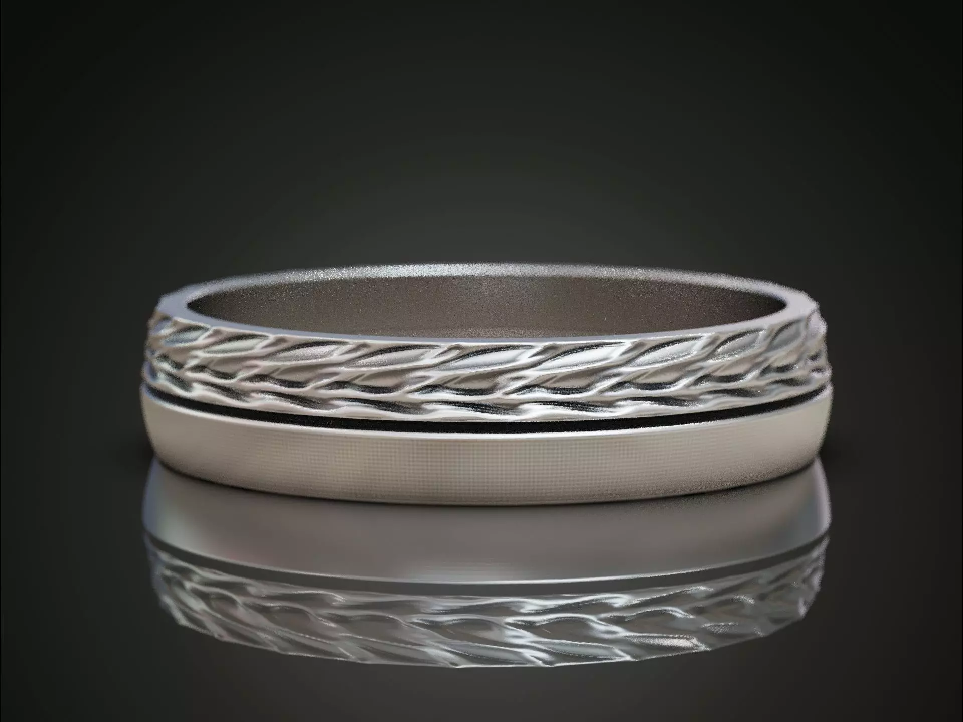 Ornamental ring with woven pattern and textured surface 3D print model_1