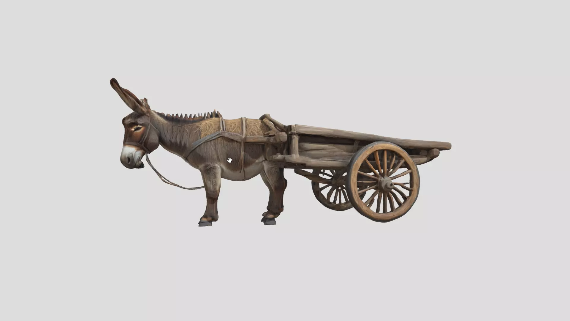 Rustic Donkey-Pulled Cart -- High Poly Model 3D model