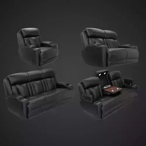 Modern Black Leather Recliner Sofa Set 3D Model Luxury 3D model