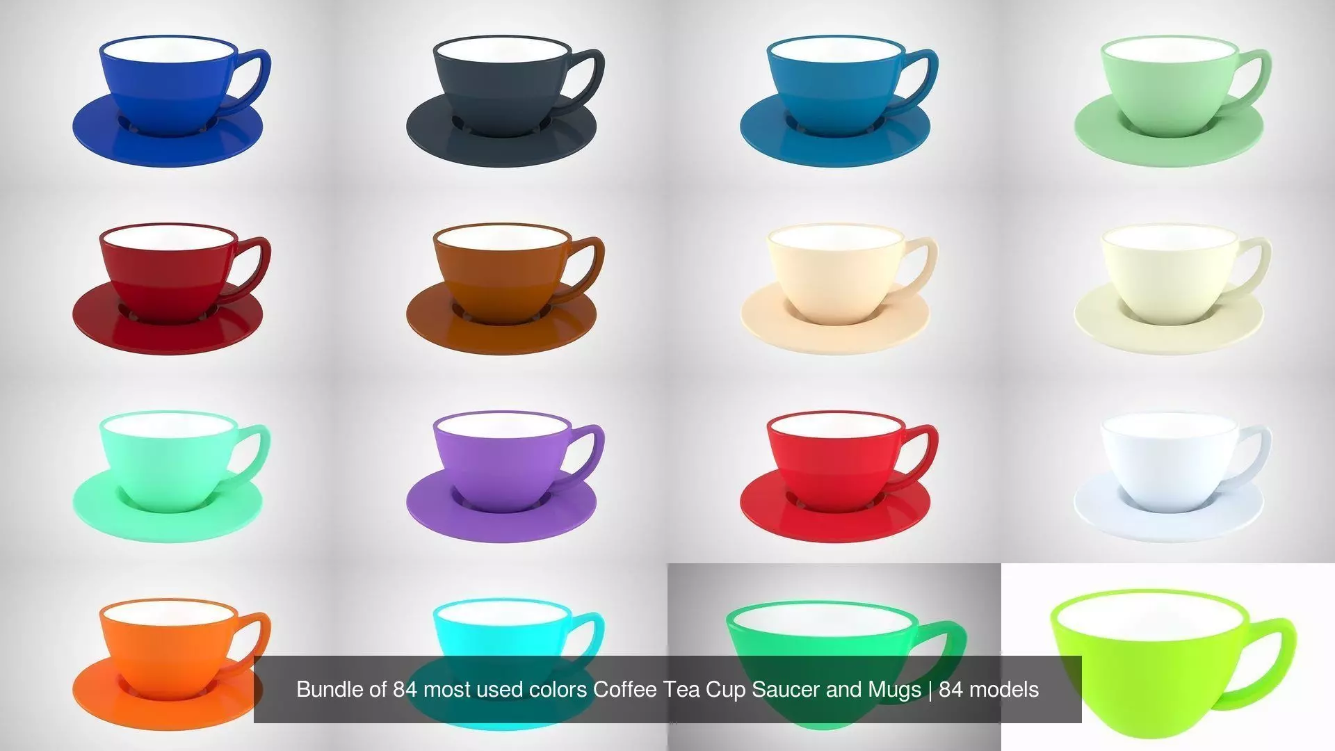 Bundle of 84 most used colors Coffee Tea Cup Saucer and Mugs 3D Model Collection_9