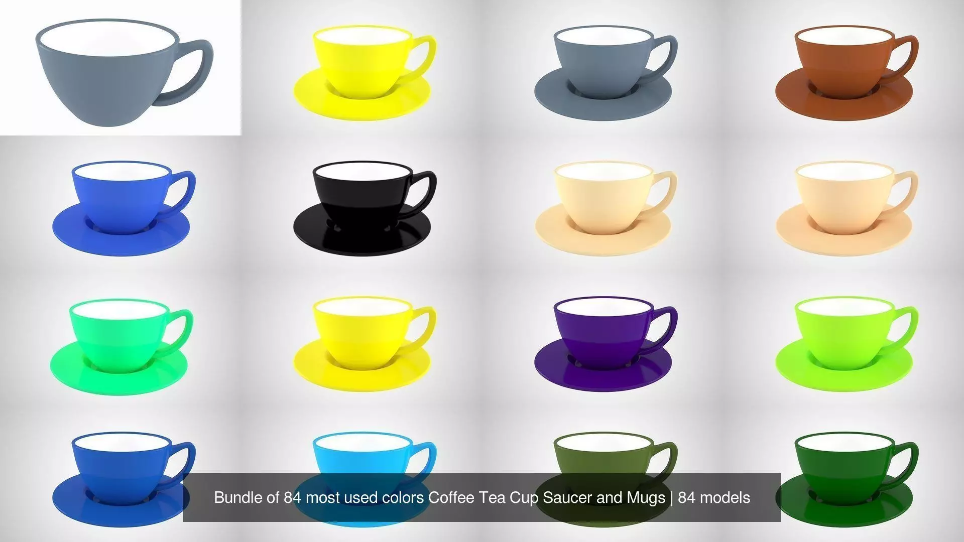 Bundle of 84 most used colors Coffee Tea Cup Saucer and Mugs 3D Model Collection_2