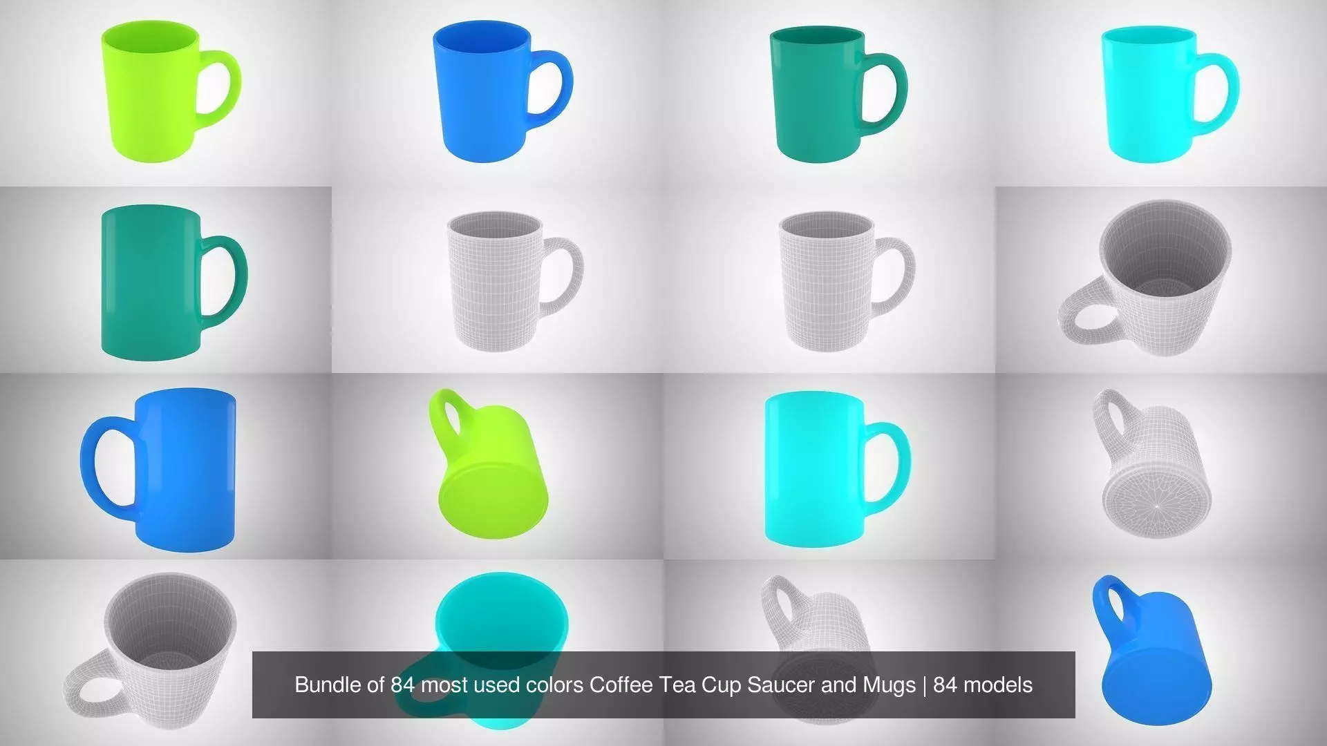 Bundle of 84 most used colors Coffee Tea Cup Saucer and Mugs 3D Model Collection_36
