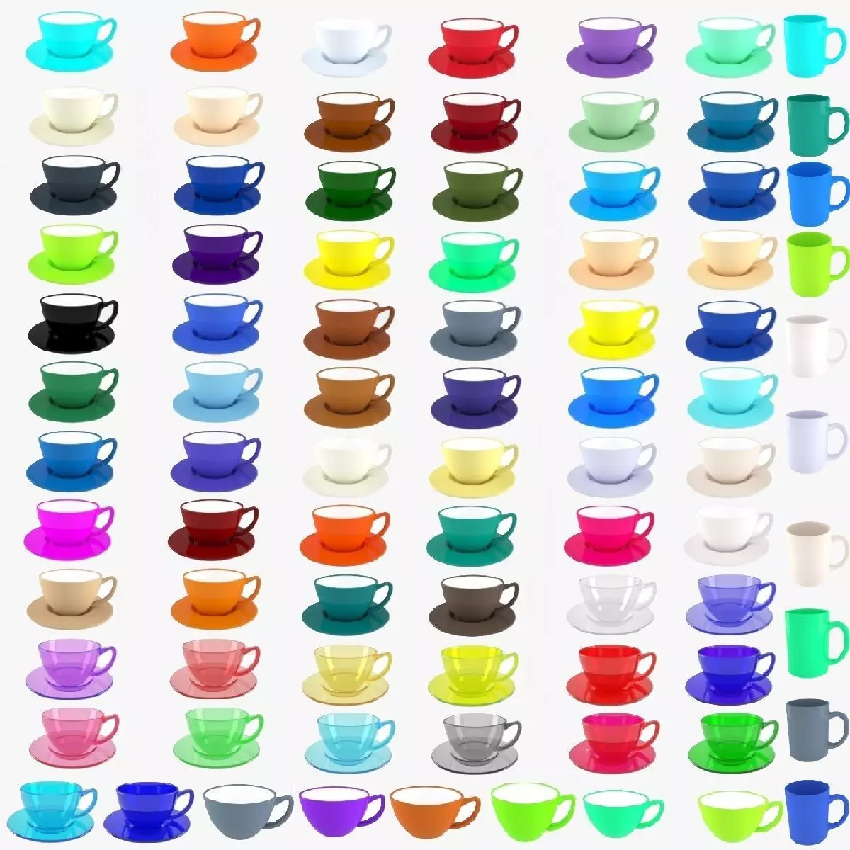 Bundle of 84 most used colors Coffee Tea Cup Saucer and Mugs 3D Model Collection_0