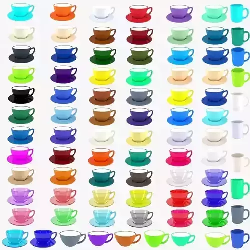 Bundle of 84 most used colors Coffee Tea Cup Saucer and Mugs