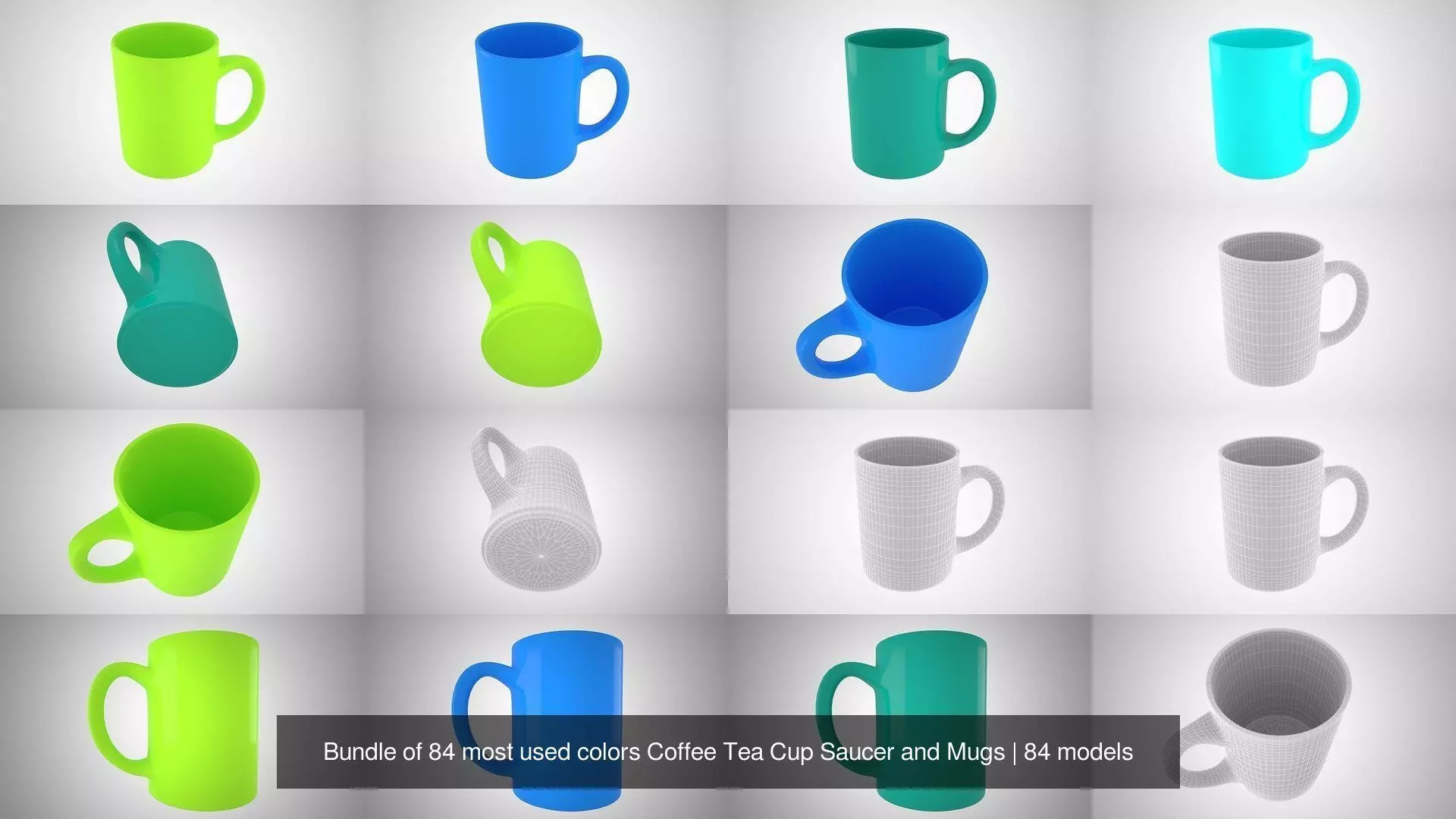 Bundle of 84 most used colors Coffee Tea Cup Saucer and Mugs 3D Model Collection_31