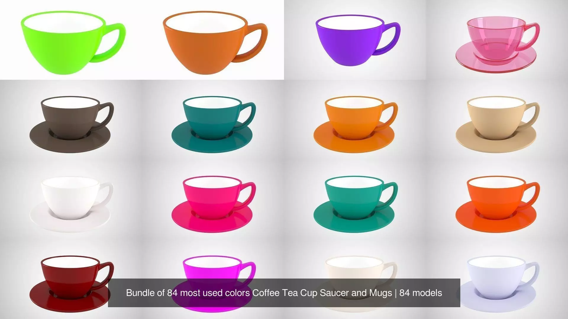 Bundle of 84 most used colors Coffee Tea Cup Saucer and Mugs 3D Model Collection_15