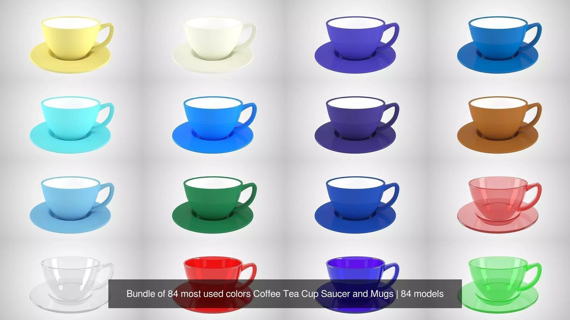 Bundle of 84 most used colors Coffee Tea Cup Saucer and Mugs 3D Model Collection_19