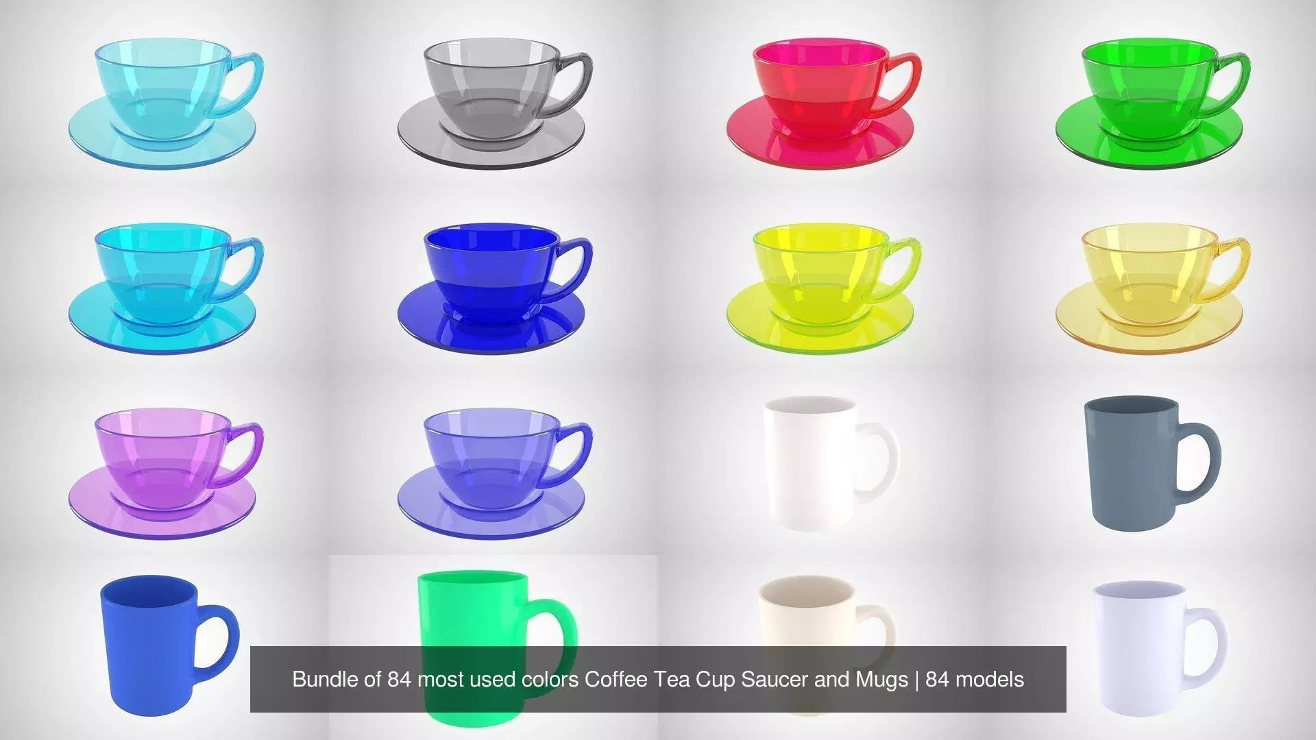Bundle of 84 most used colors Coffee Tea Cup Saucer and Mugs 3D Model Collection_28