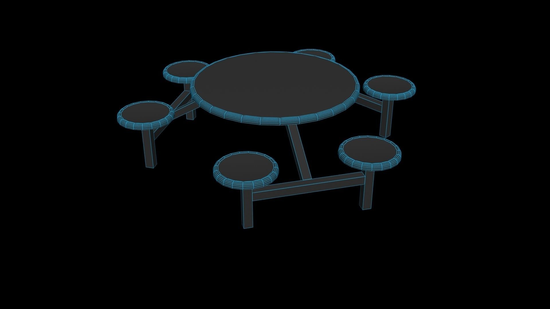 Rounded Table with Chairs Low-poly 3D model_2