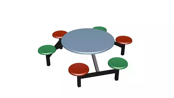 Rounded Table with Chairs Low-poly 3D model