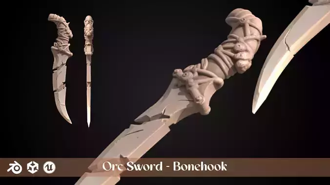 Stylized Orc Sword - Bonehook - Game Ready