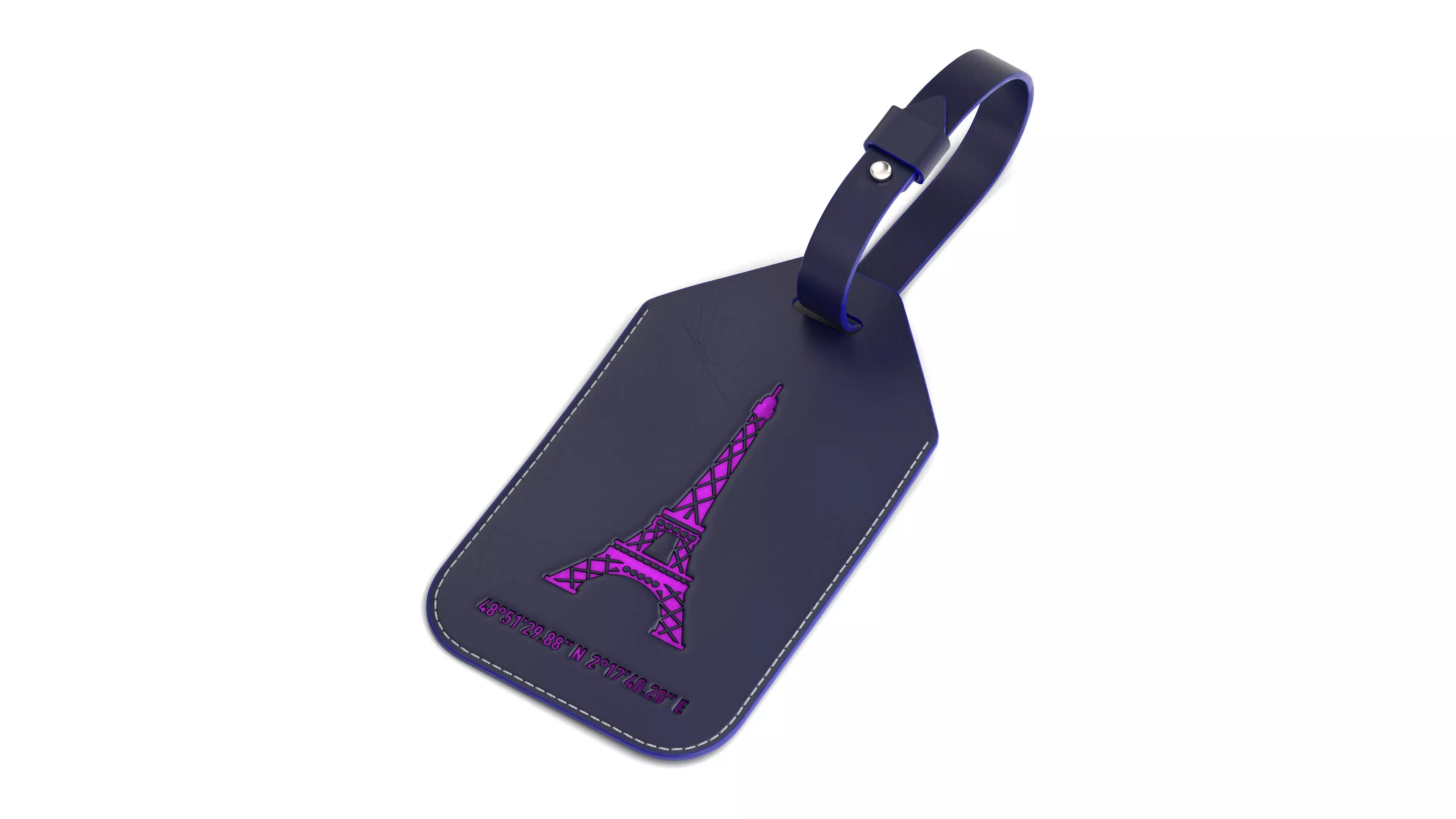 Leather luggage tag 3D model_2
