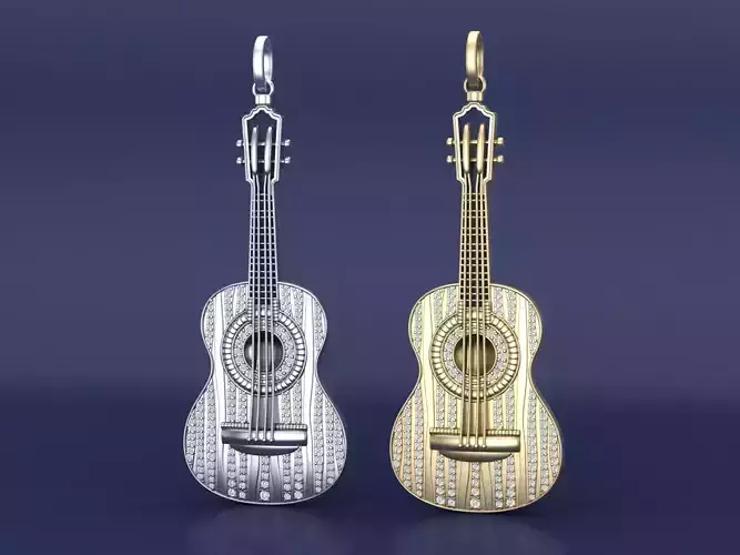 Guitar Pendant Diamond Necklace 3D CAD Design 3D print model