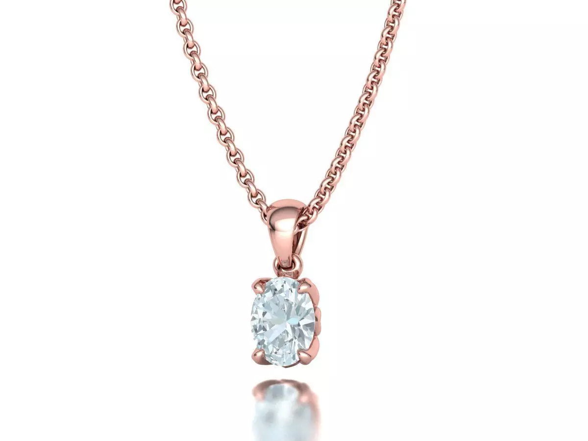 8x6 Oval Stone Pendant 1ct Oval Gem Delicate Necklace 3D print model_28