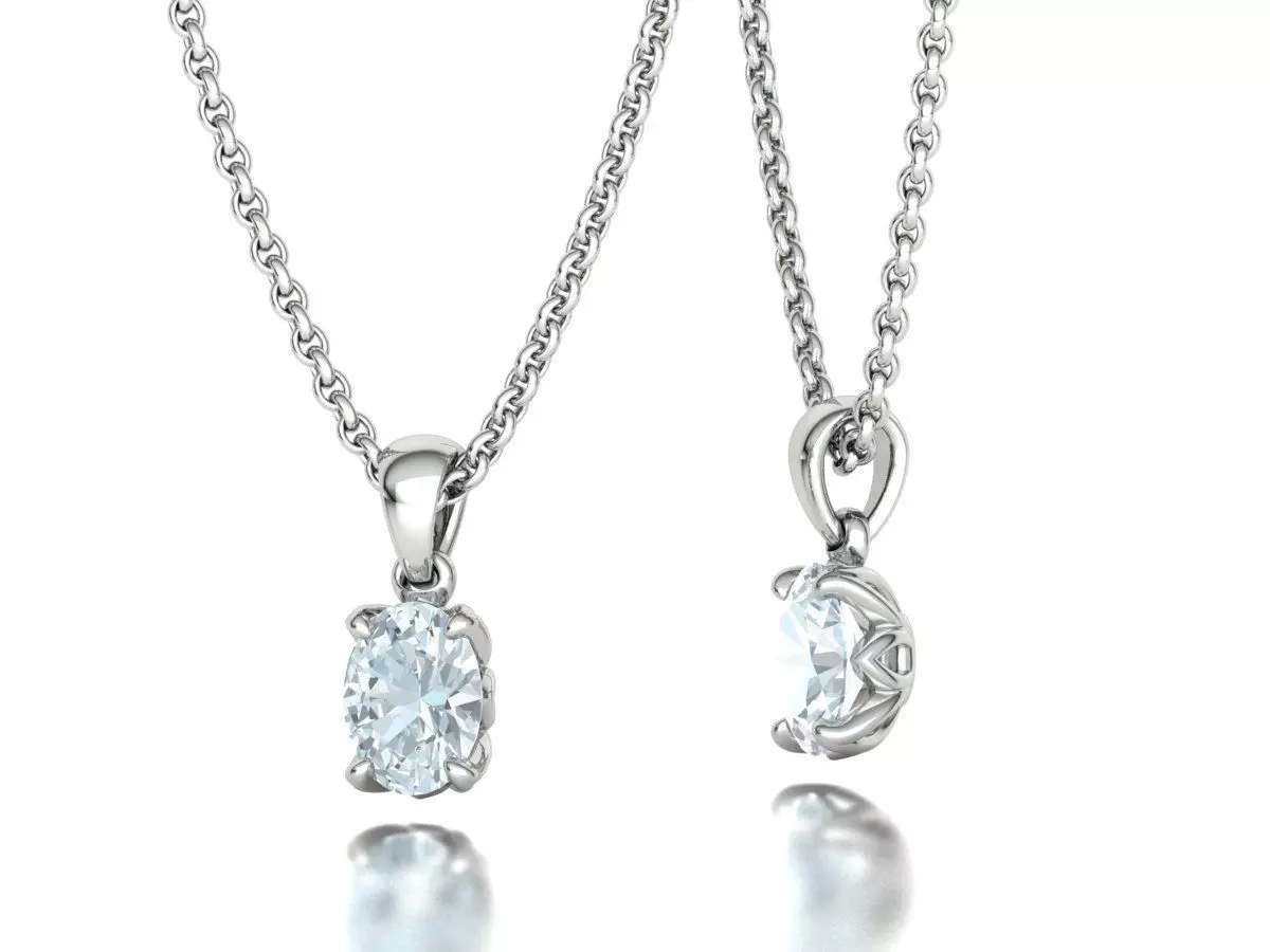 8x6 Oval Stone Pendant 1ct Oval Gem Delicate Necklace 3D print model_4