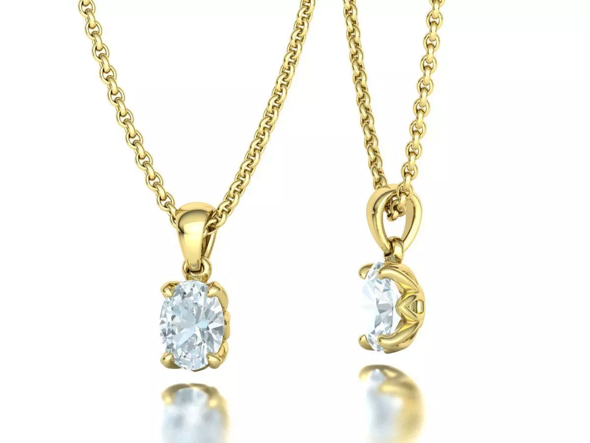 8x6 Oval Stone Pendant 1ct Oval Gem Delicate Necklace 3D print model_3