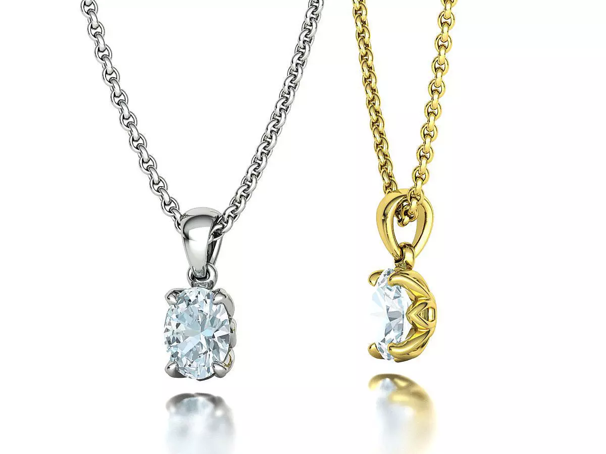 8x6 Oval Stone Pendant 1ct Oval Gem Delicate Necklace 3D print model_21