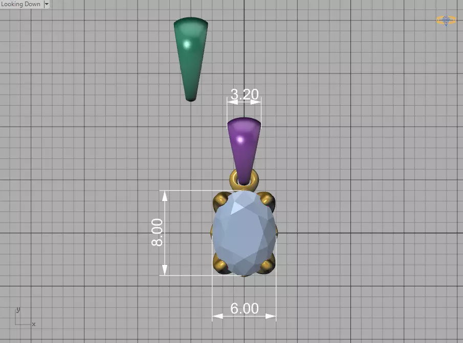 8x6 Oval Stone Pendant 1ct Oval Gem Delicate Necklace 3D print model_6