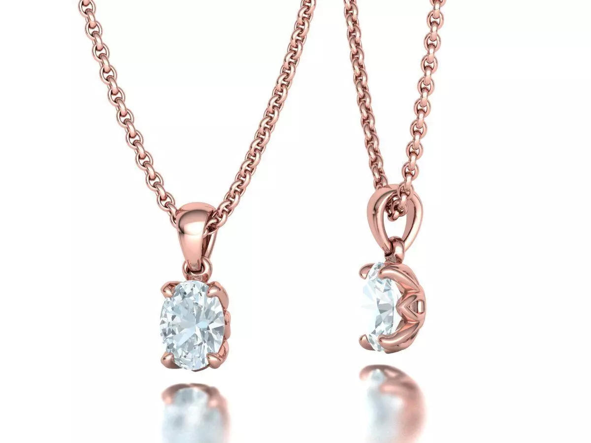 8x6 Oval Stone Pendant 1ct Oval Gem Delicate Necklace 3D print model_2