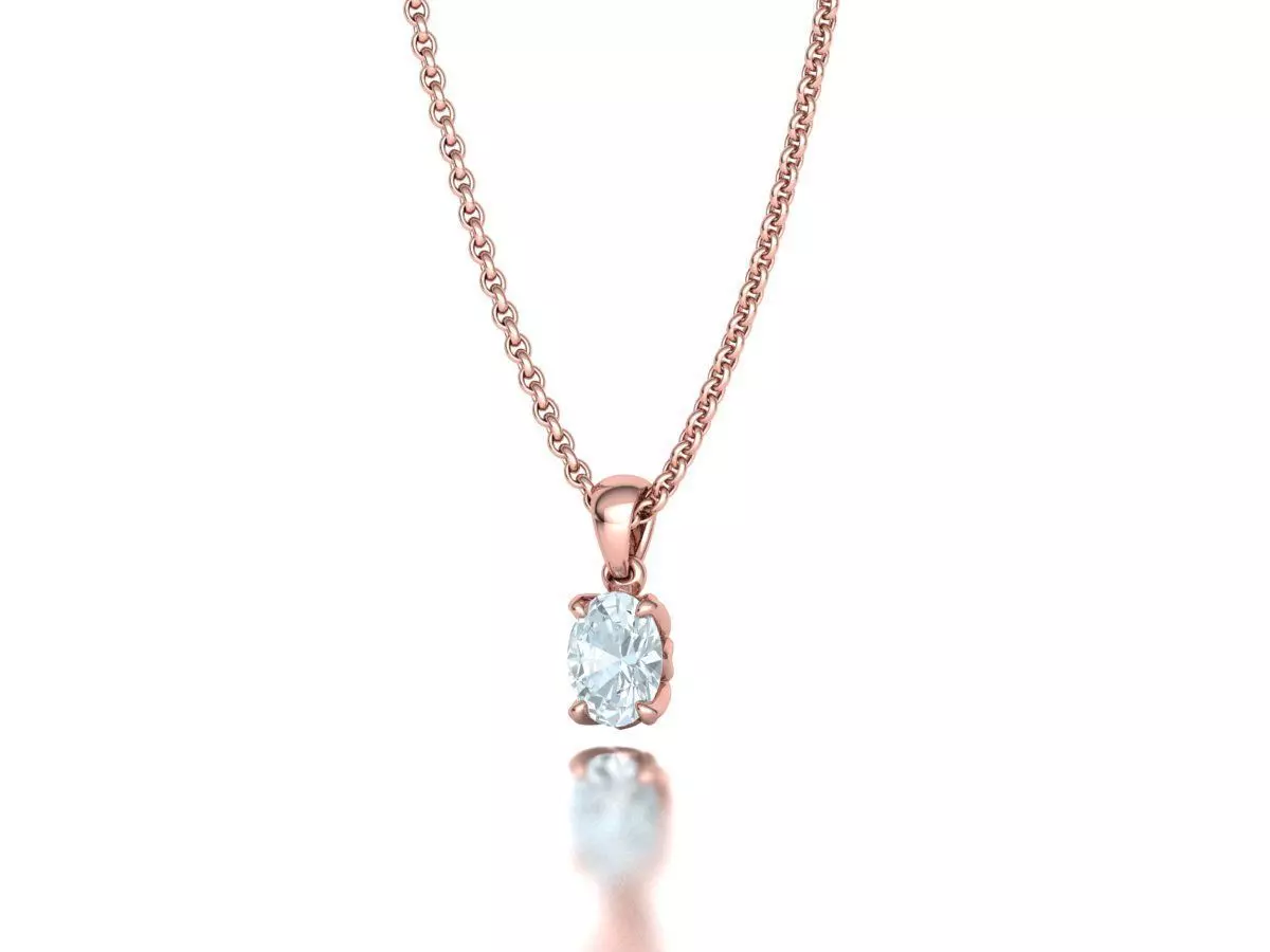 8x6 Oval Stone Pendant 1ct Oval Gem Delicate Necklace 3D print model_15